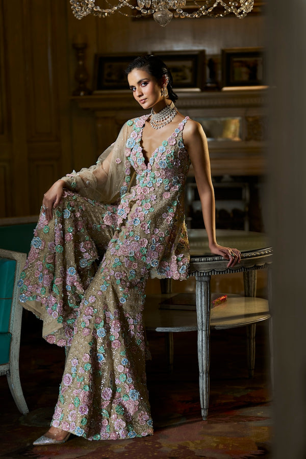 Multi-Coloured Three-Dimensional Sharara Set Full 2