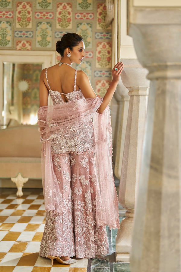 Mauve Sequin Sharara Set Back
