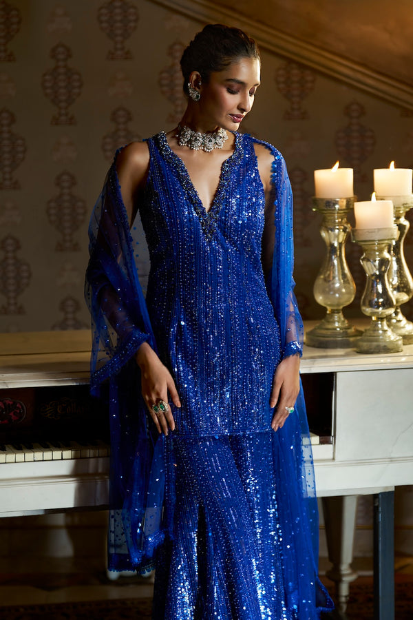 Electric Blue Sharara Set Details