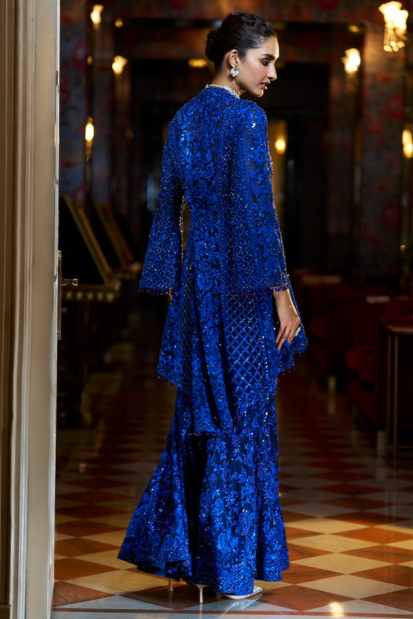 Navy Blue Thread Work Sharara Set Back