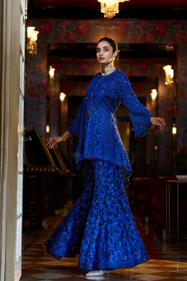 Navy Blue Thread Work Sharara Set Full 2
