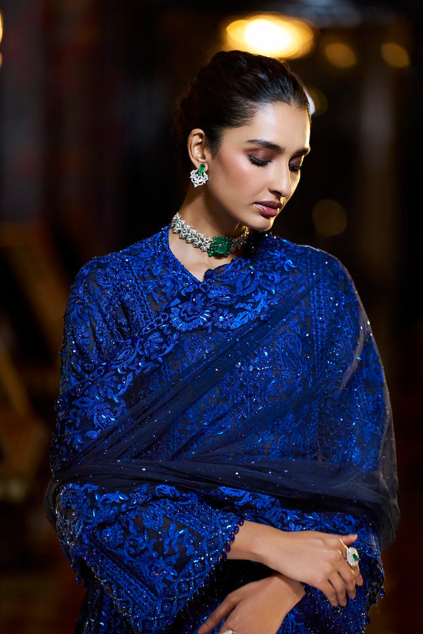 Navy Blue Thread Work Sharara Set Details