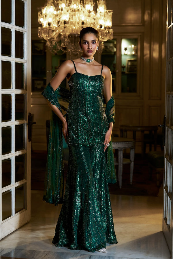 Emerald Green Sharara Set Details