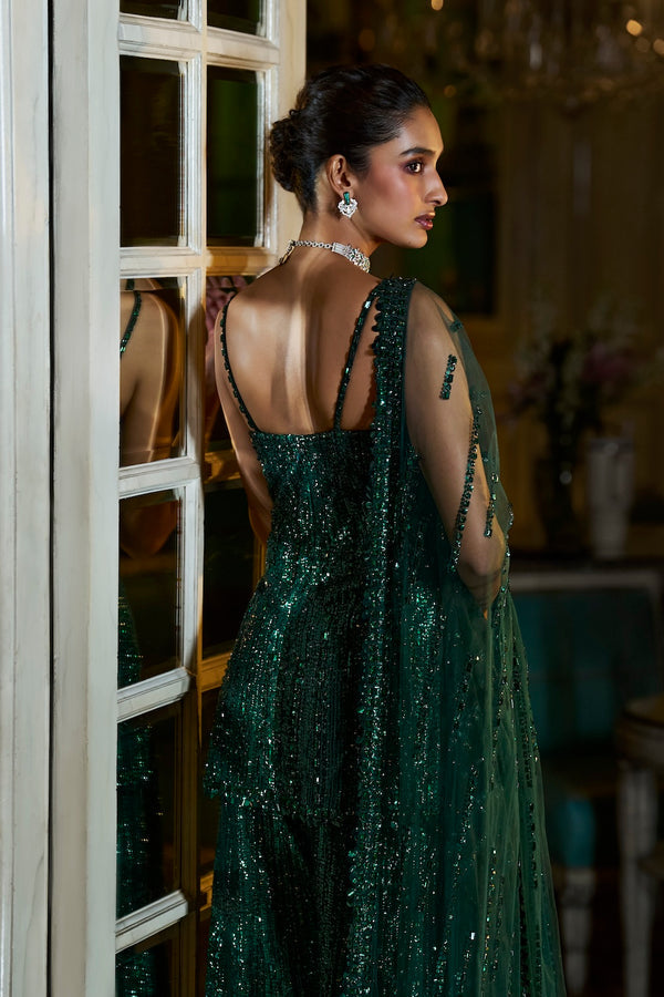Emerald Green Sharara Set Back
