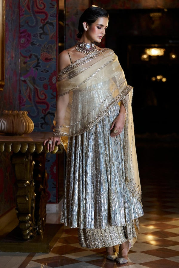 Gold Silver Crystal Sharara Set Full
