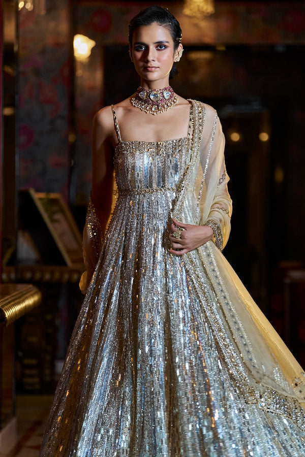 Gold Silver Crystal Sharara Set Details