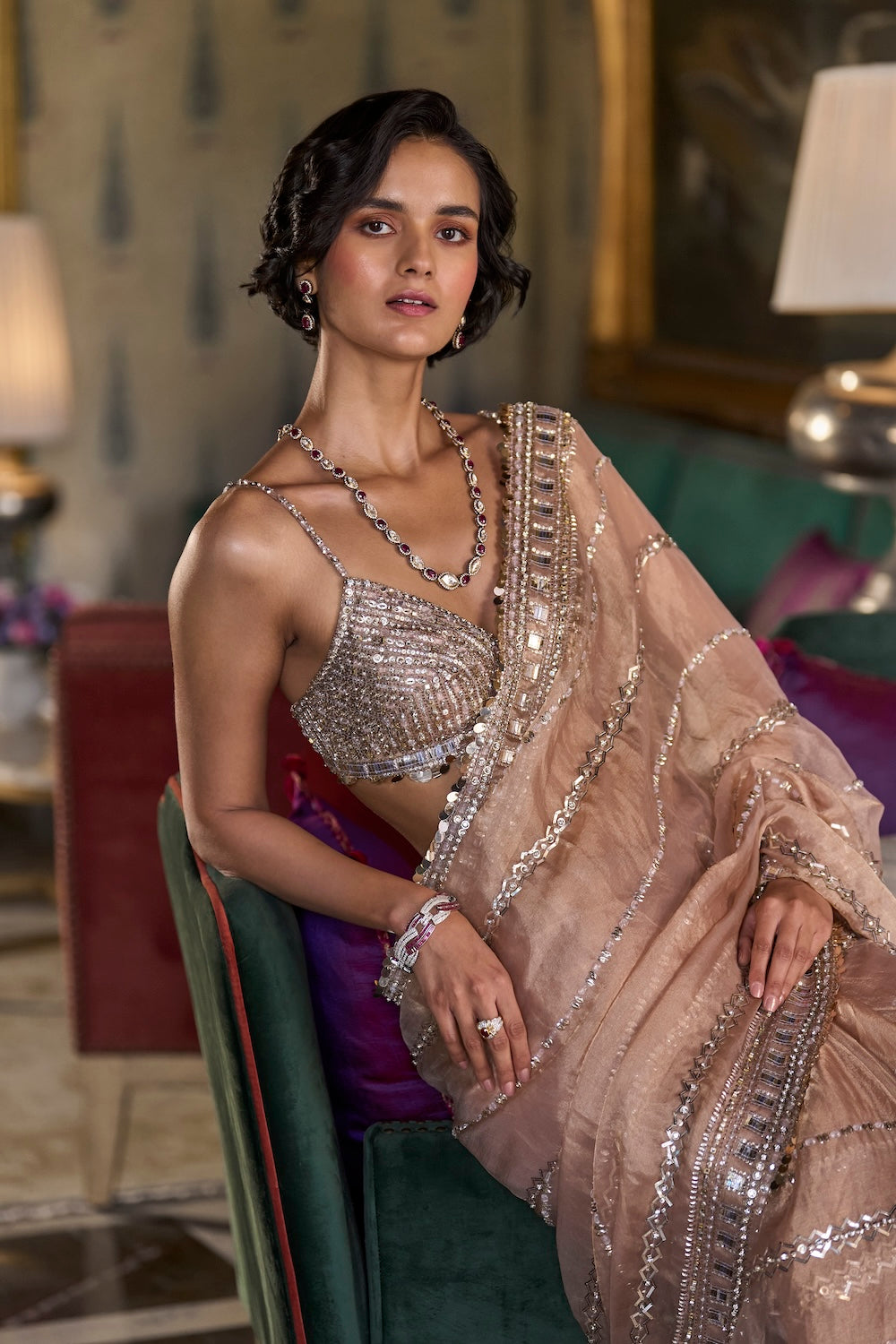 Copper Bold Cut Sequin Saree - Ready to Ship