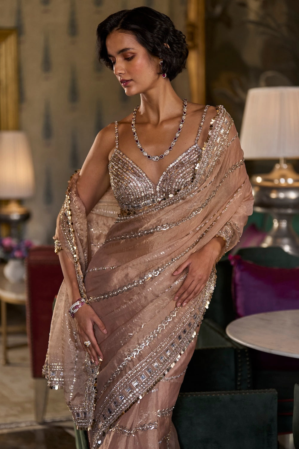 Copper Bold Cut Sequin Saree - Ready to Ship
