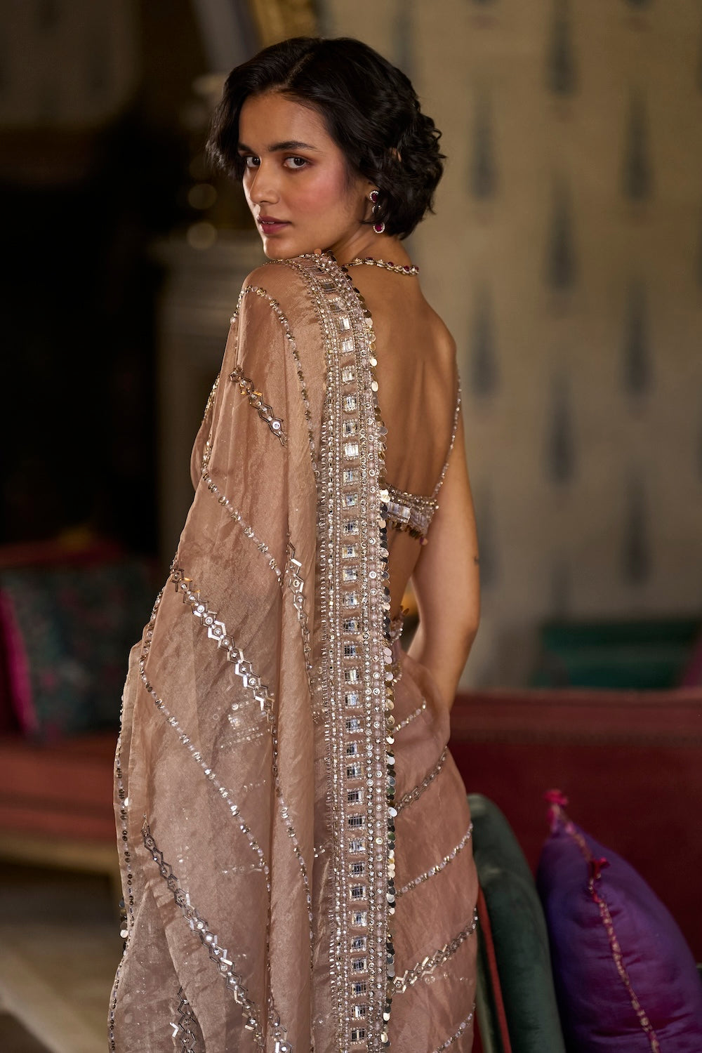 Copper Bold Cut Sequin Saree - Ready to Ship