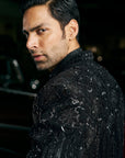 Black Abstract Open Sherwani Set