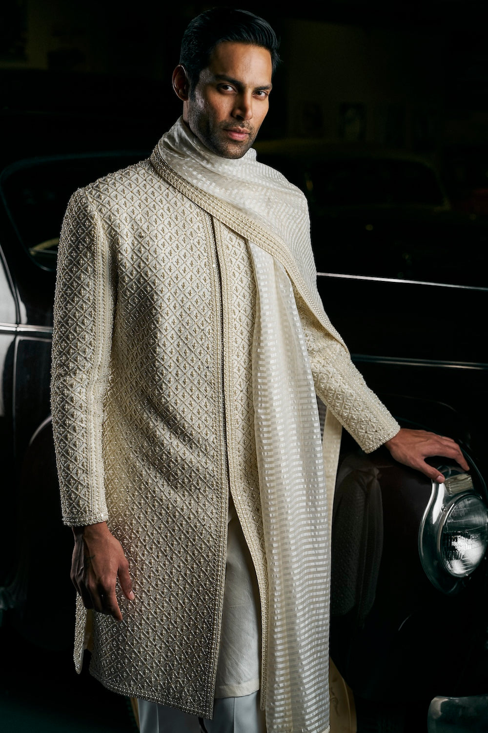 Ivory Pearl Sherwani Set - Ready to Ship
