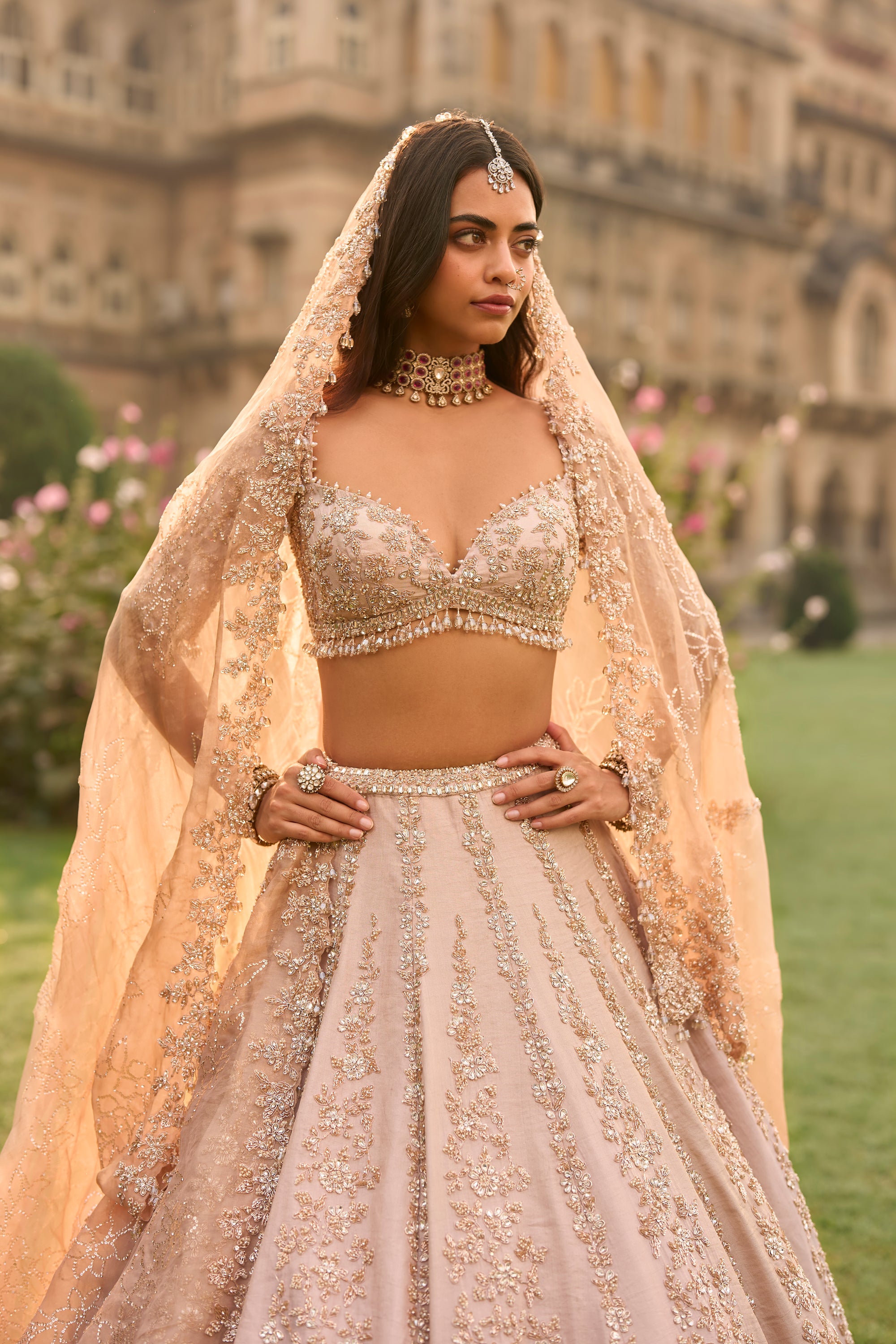 Sunny's Bridal - Seema Gujral - Rose Gold Lehenga Set