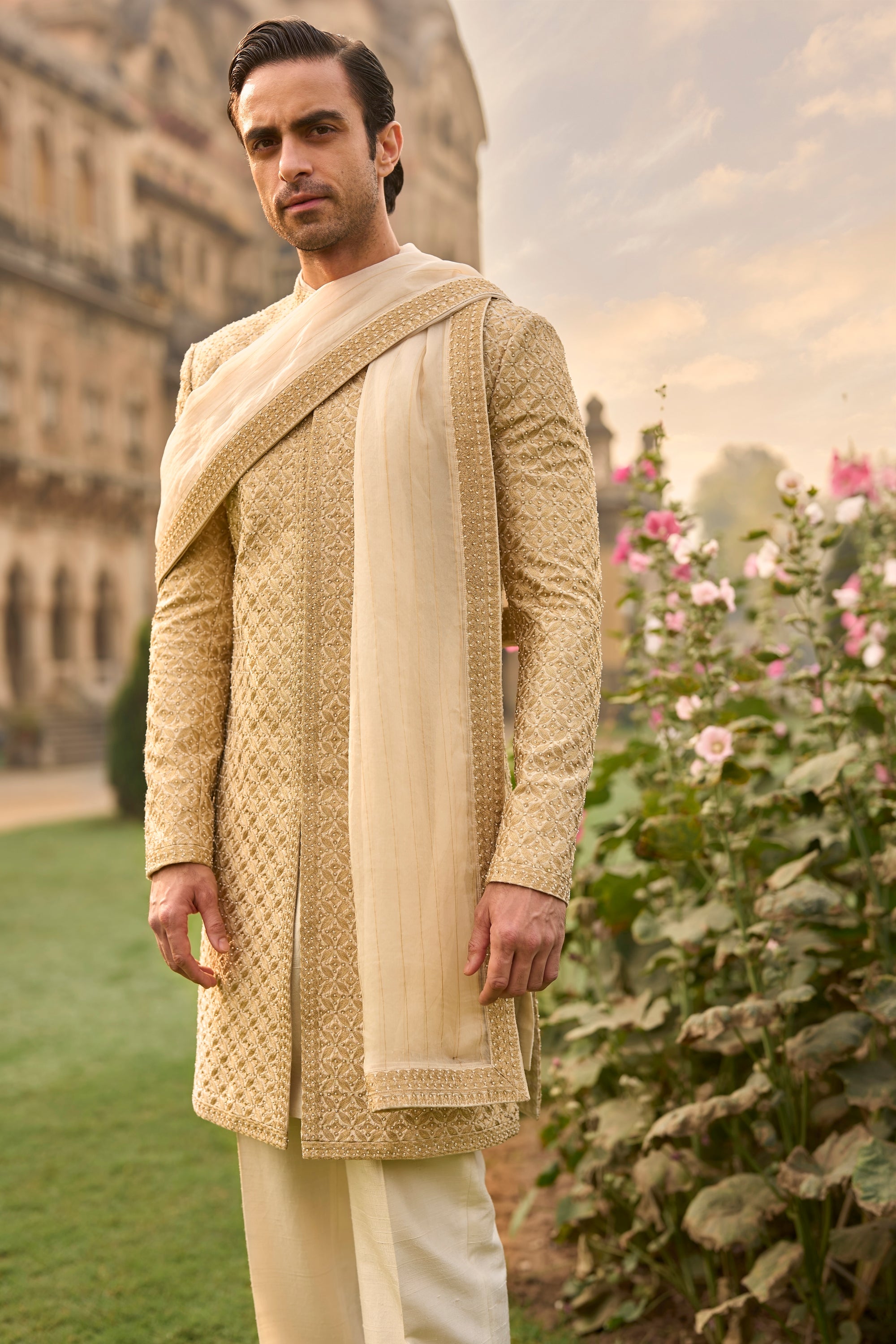 Ivory Gold Sherwani Set
