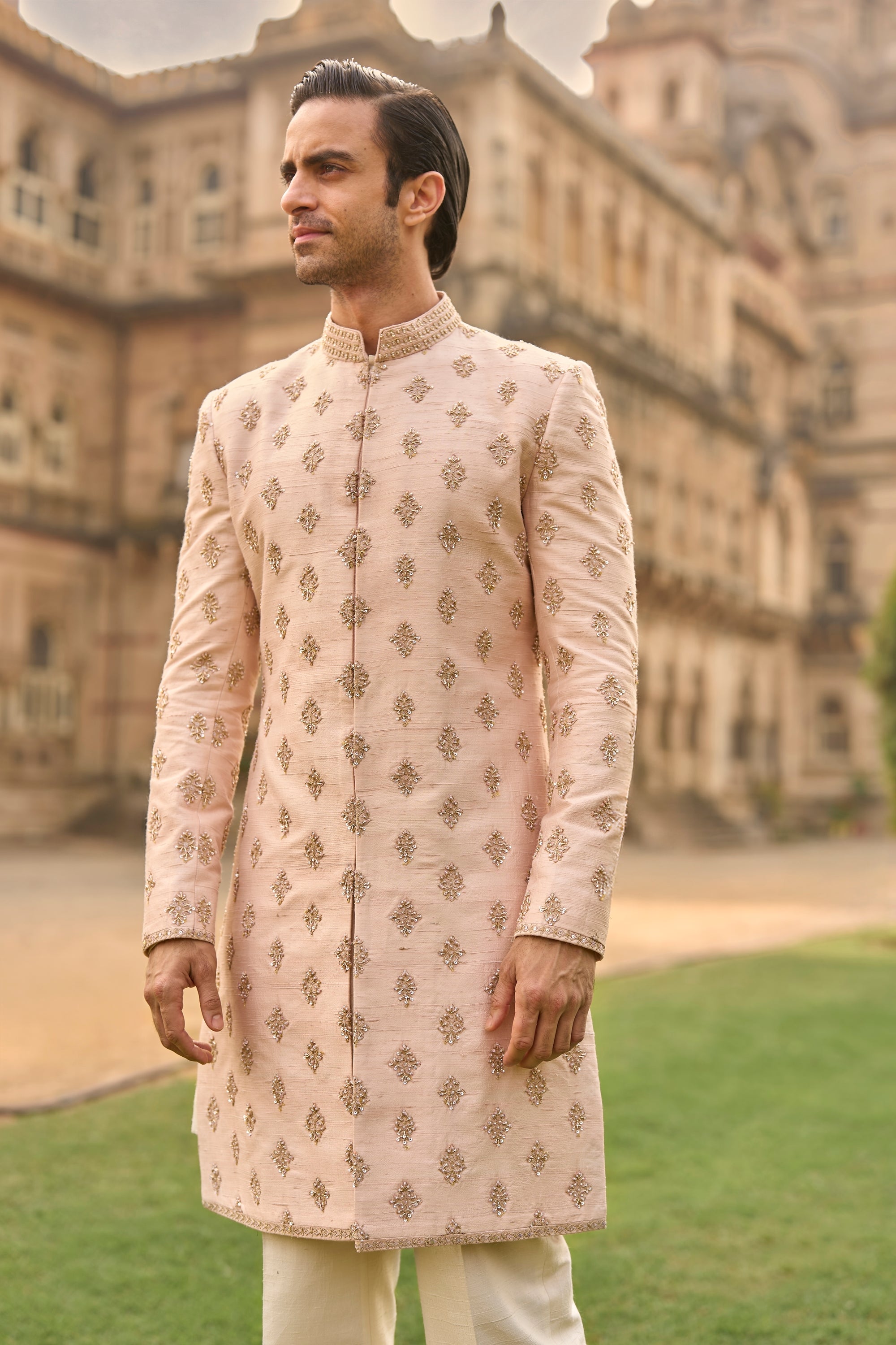 Powder Peach Dori Sherwani Set