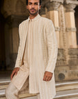 Beige Pearl Open Sherwani Set