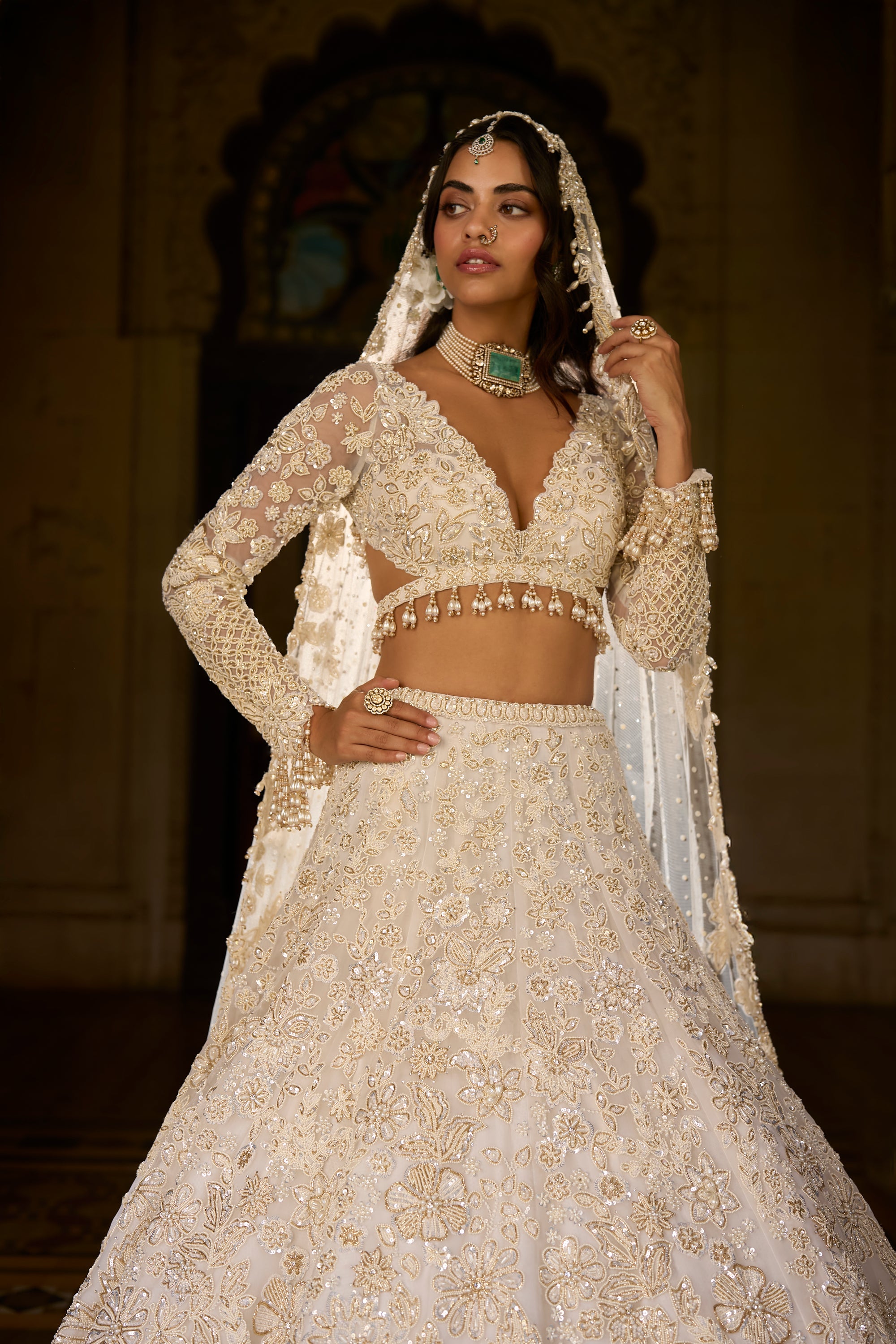 Ivory Gold Sequin Lehenga Set
