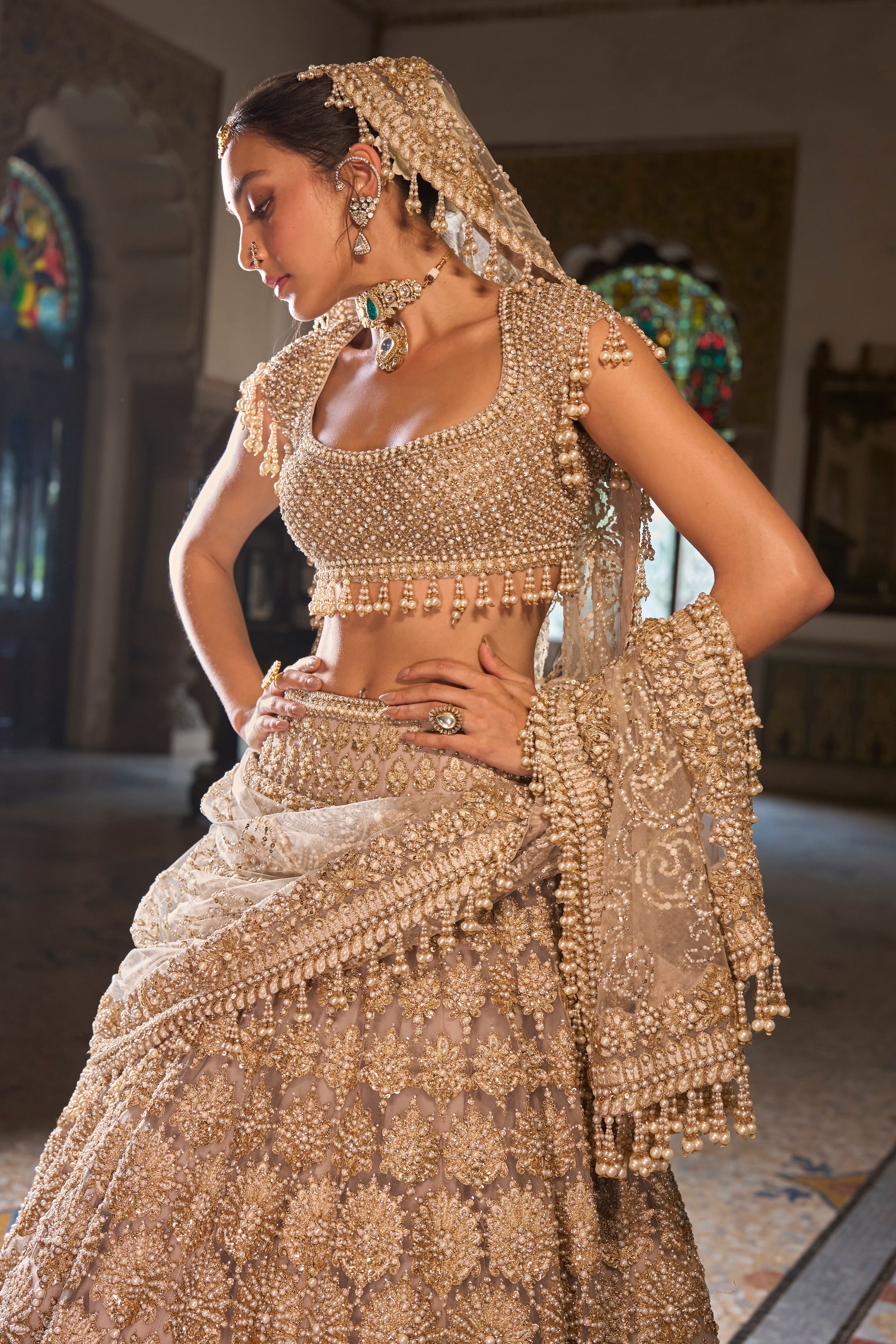 Champagne Pearl Lehenga Set