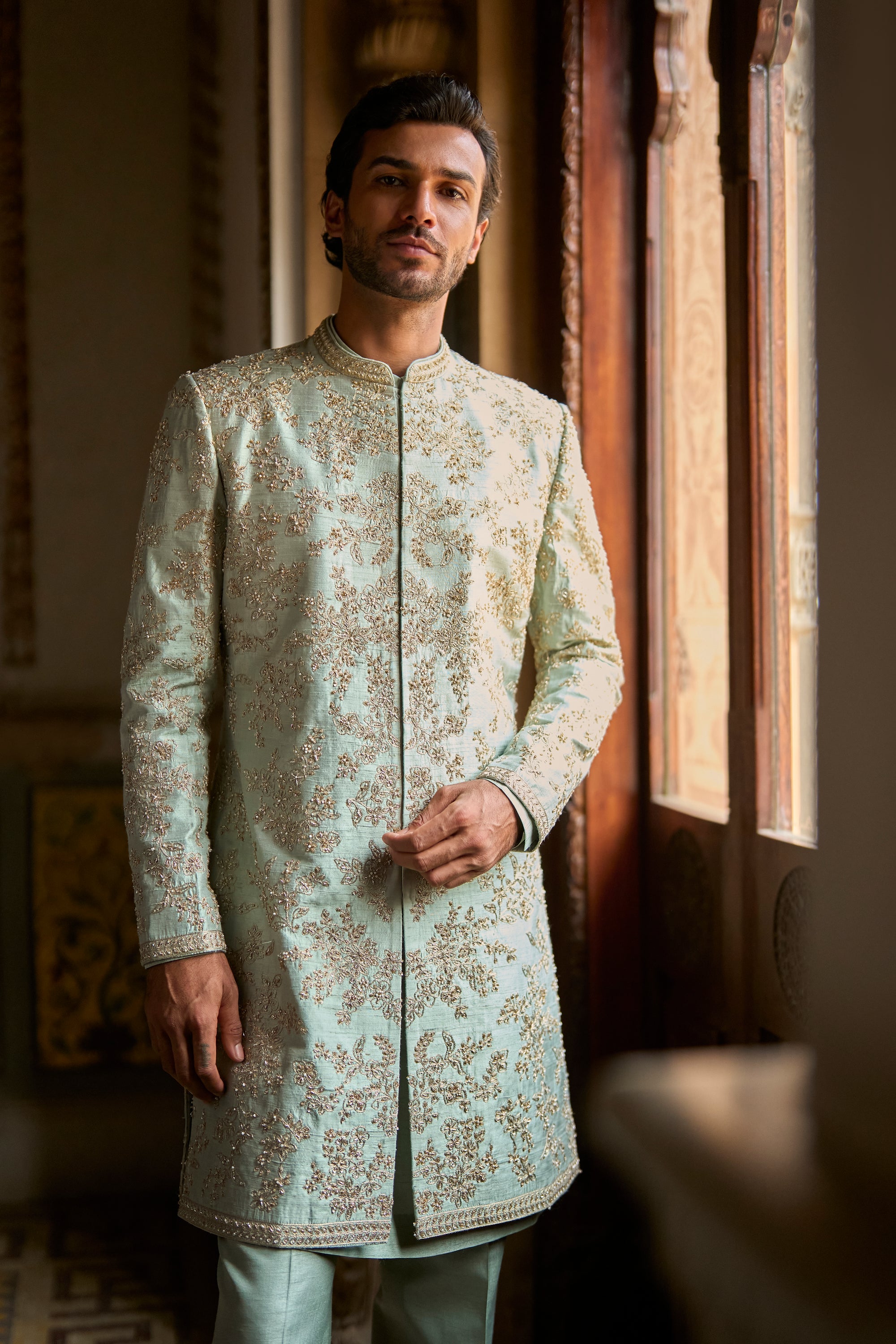 Sage Green Sherwani Set