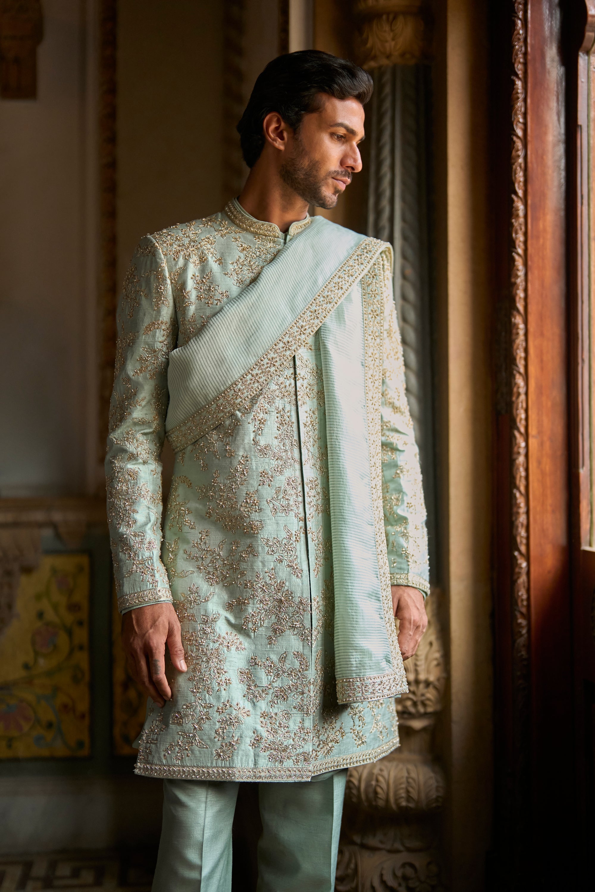 Sage Green Sherwani Set