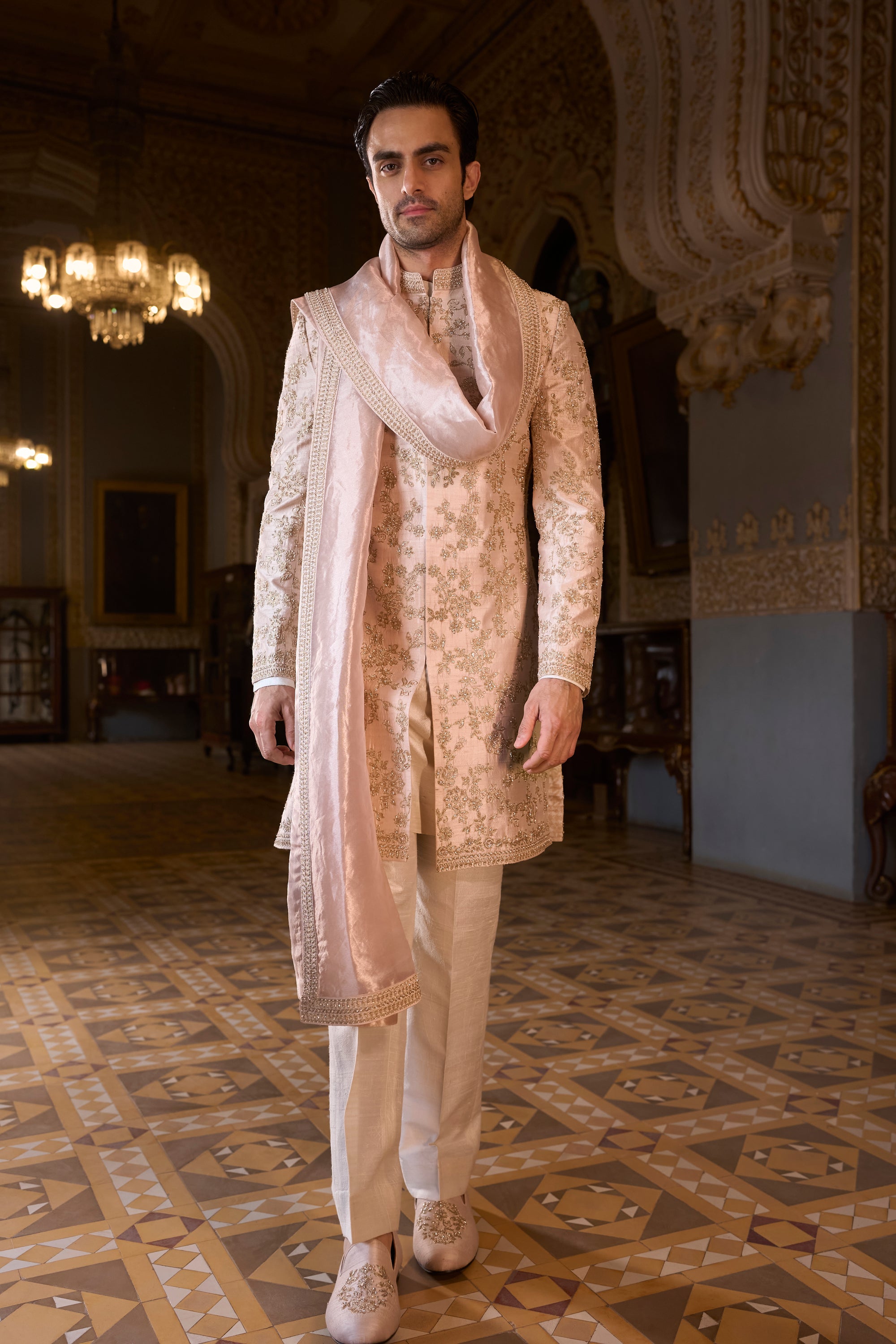 Powder Peach Sherwani Set