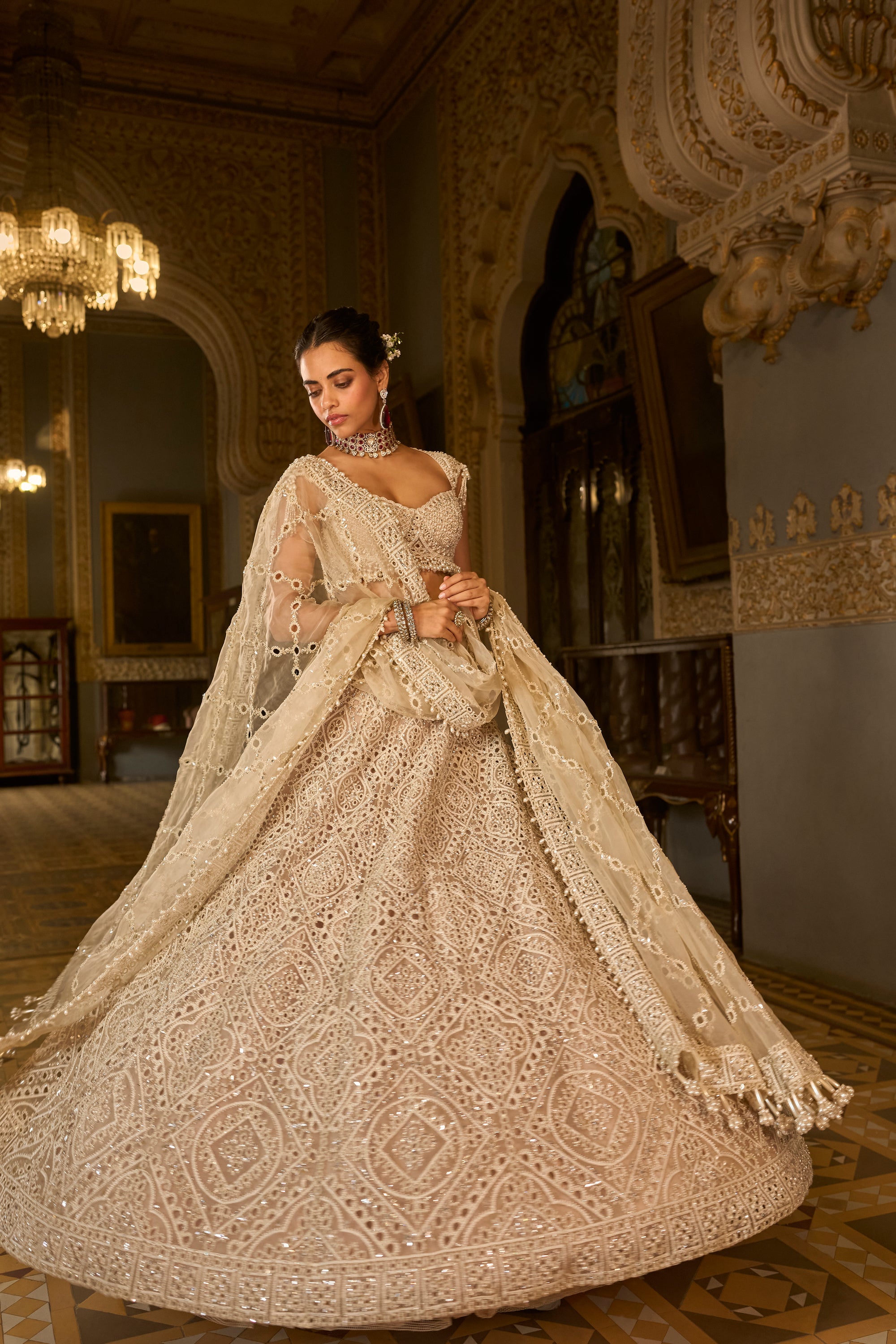 Dark Beige Thread Work Lehenga Set