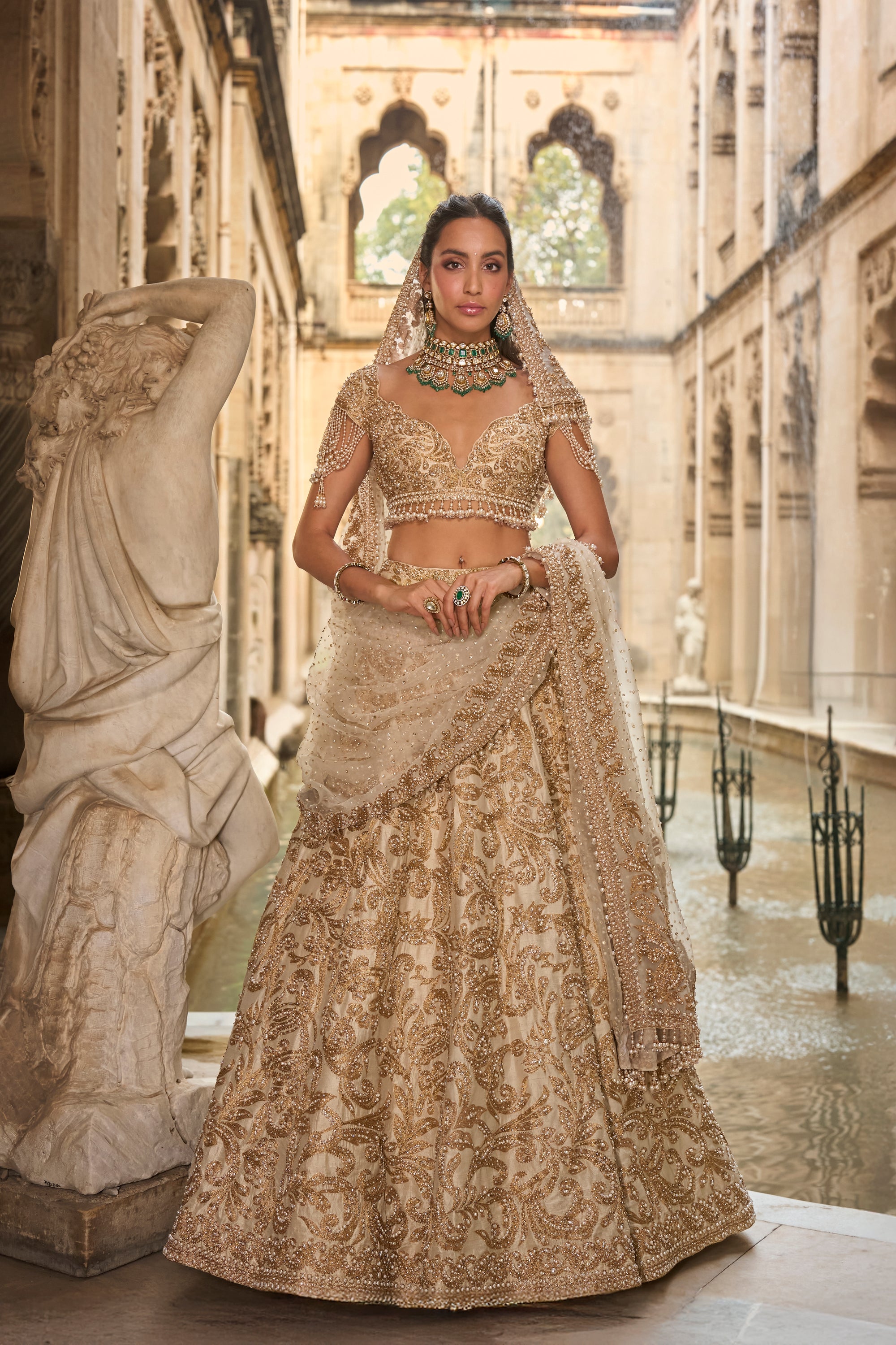 Beige &amp; Gold Lehenga Set