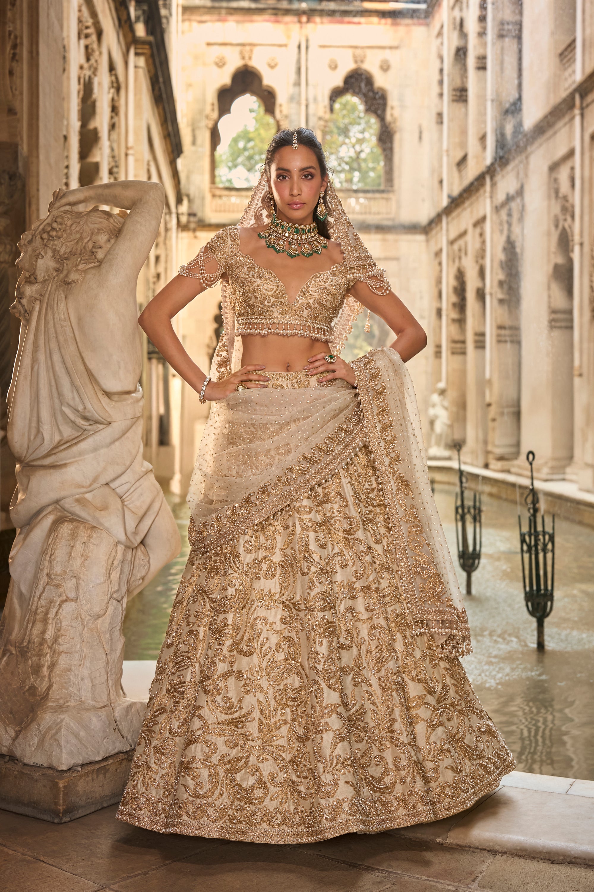 Beige &amp; Gold Lehenga Set