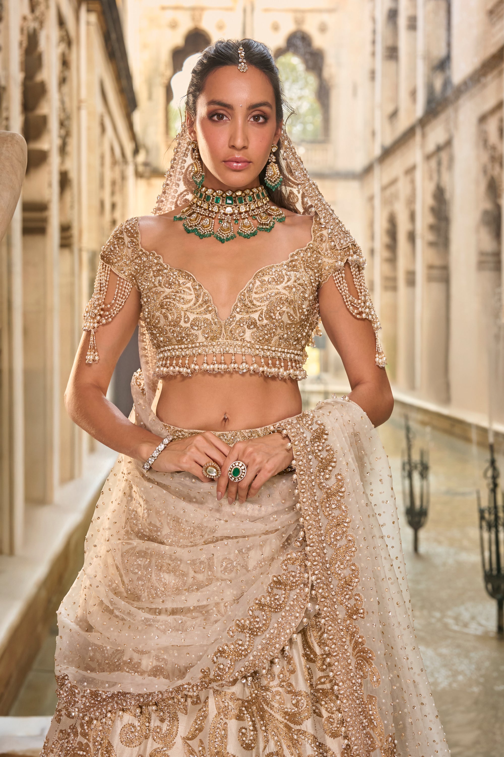 Beige &amp; Gold Lehenga Set