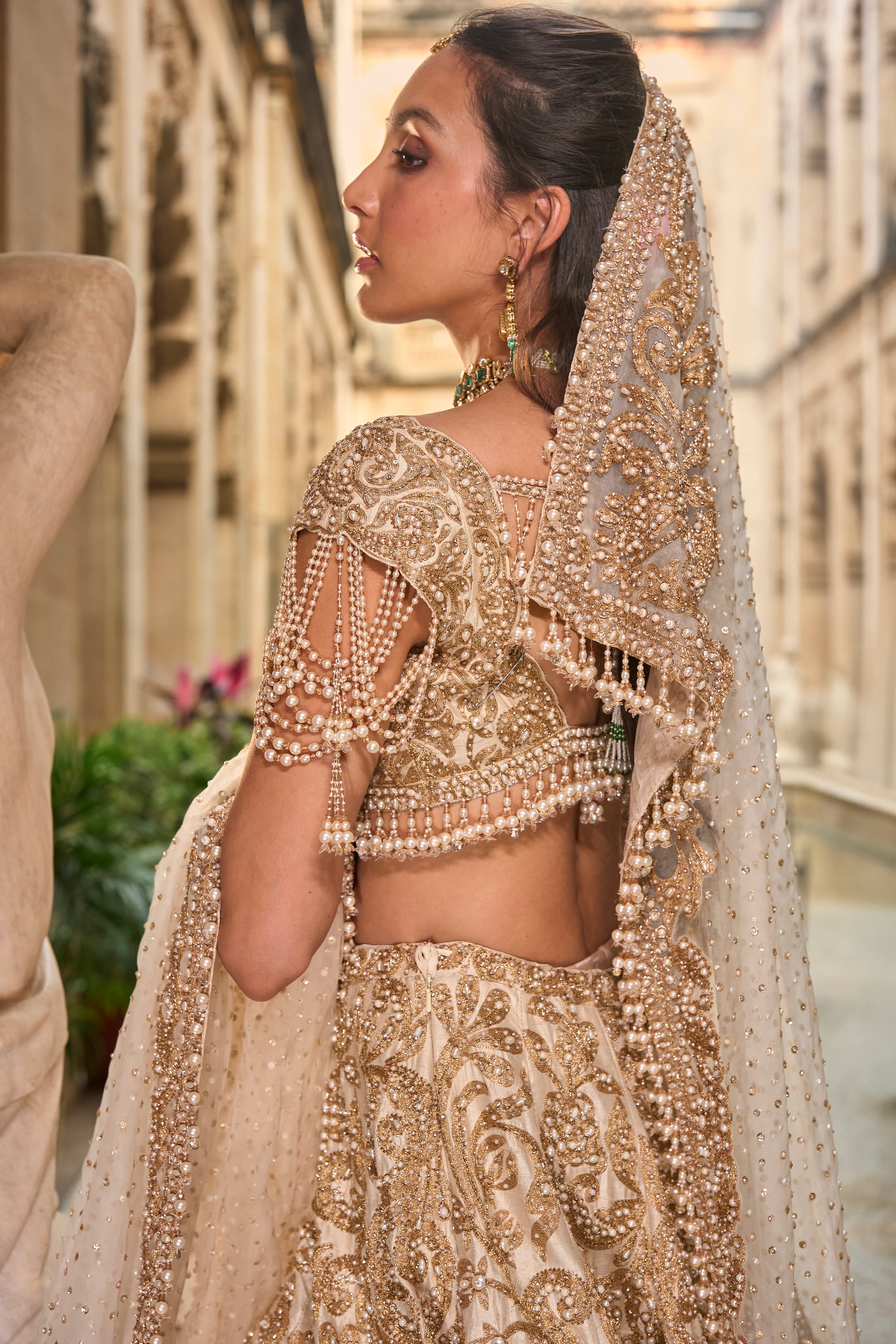 Beige &amp; Gold Lehenga Set