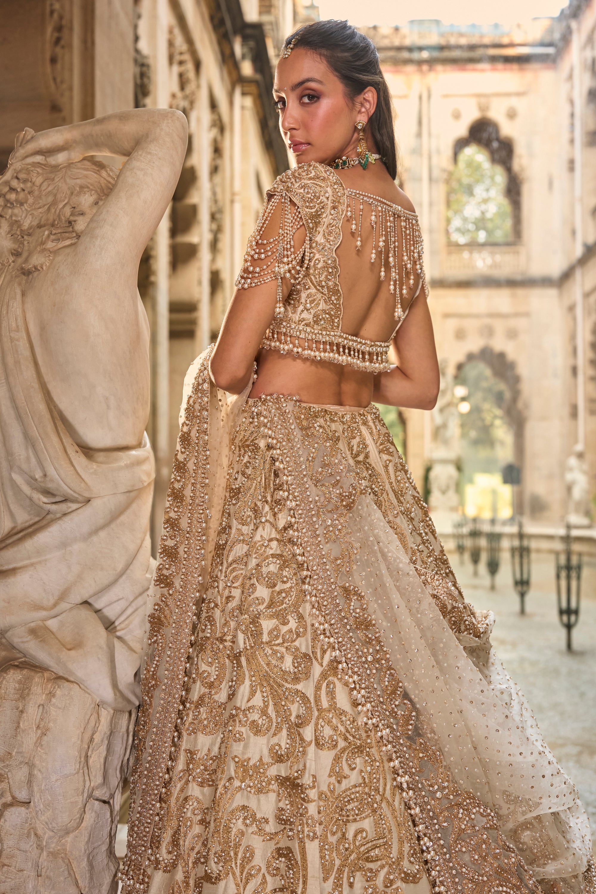 Beige &amp; Gold Lehenga Set