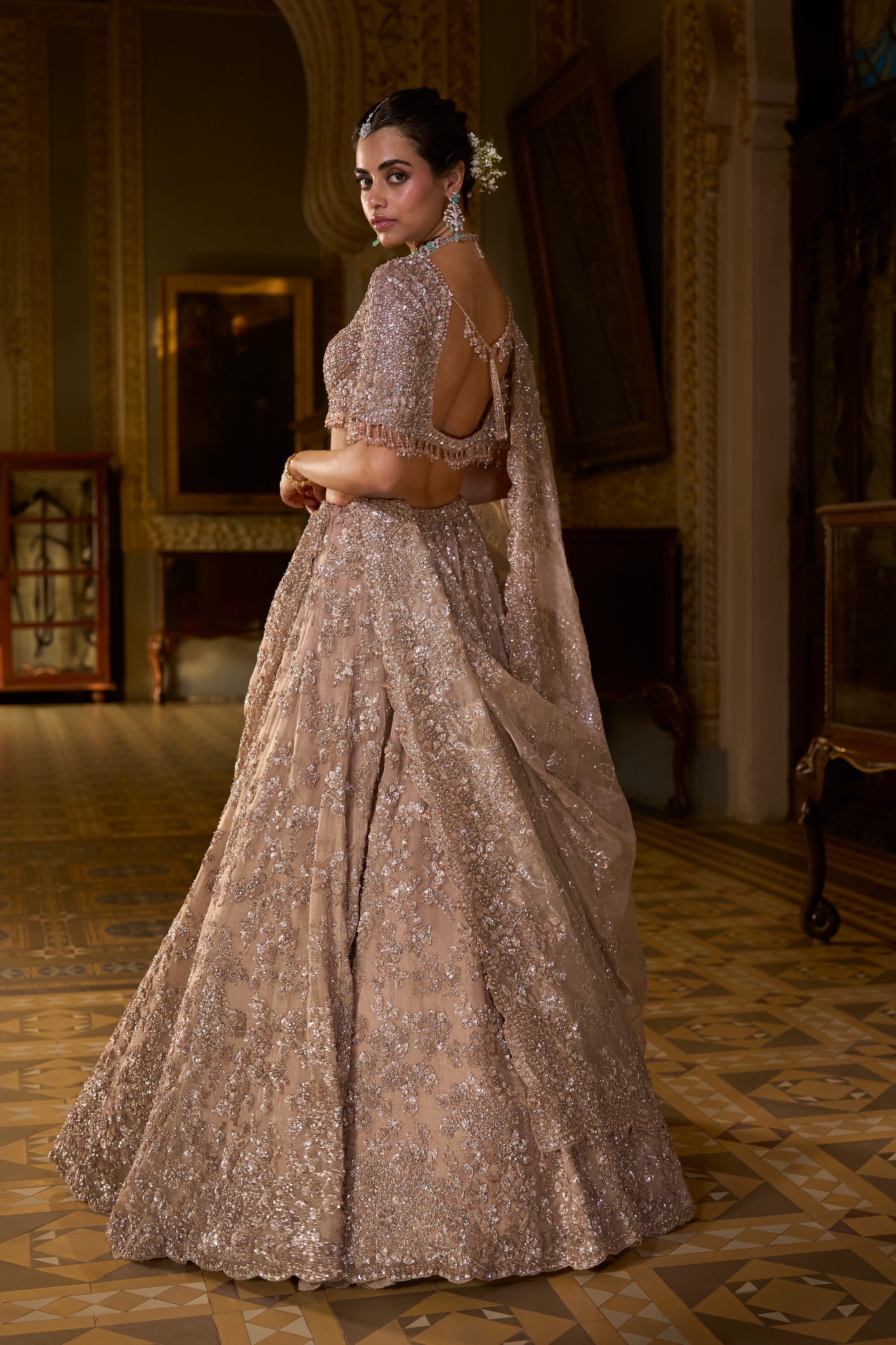 Rose Gold Tissue Lehenga Set