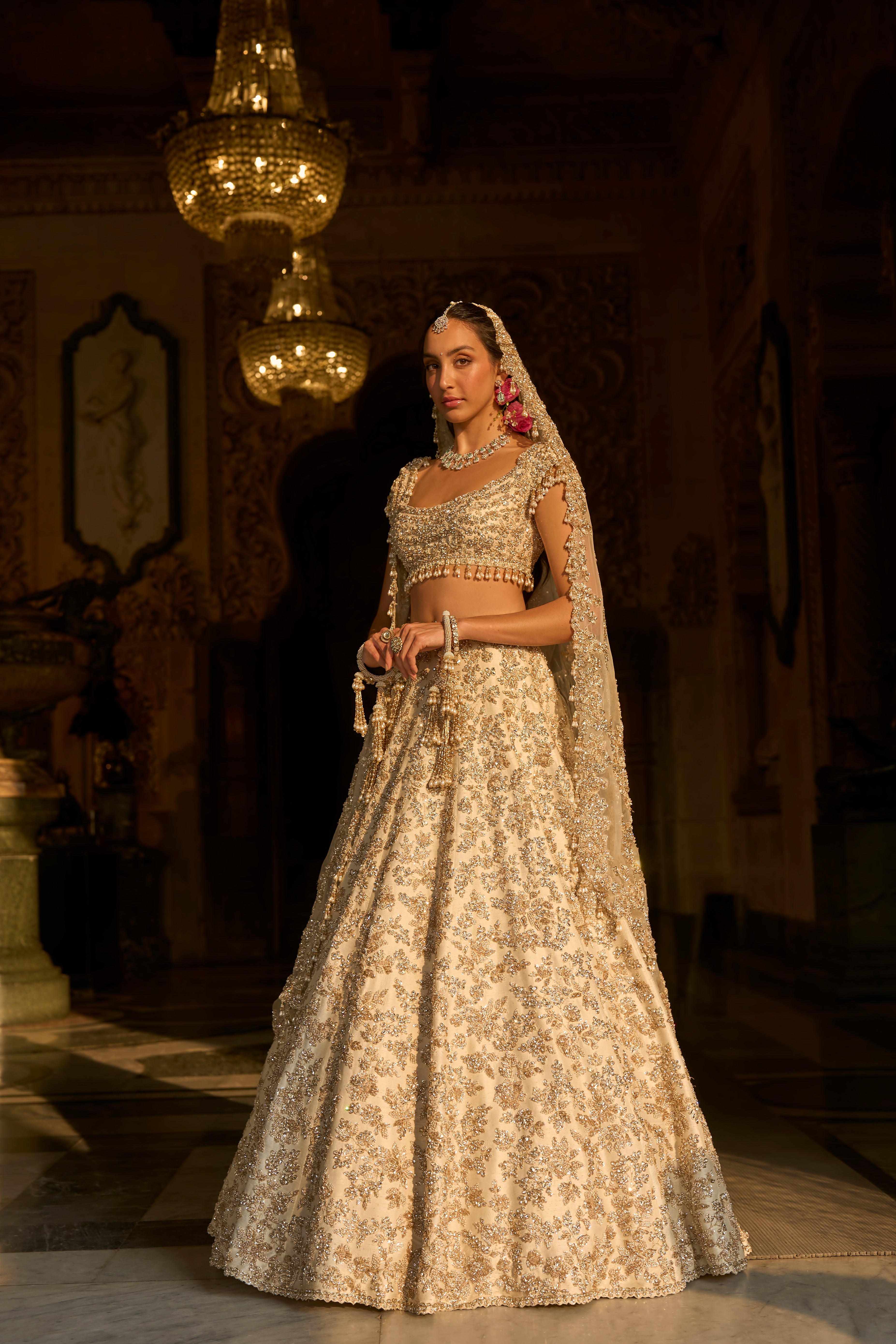 gold indian wedding dresses Sunny's Bridal - Seema Gujral - Ivory Floral Zardosi Lehenga Set ribbed texture dress The Lower embellished with How to Style a Color:Off-Shoulder Fit & Flare Dress Furaha