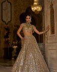 Gold Mirror Work Lehenga Set