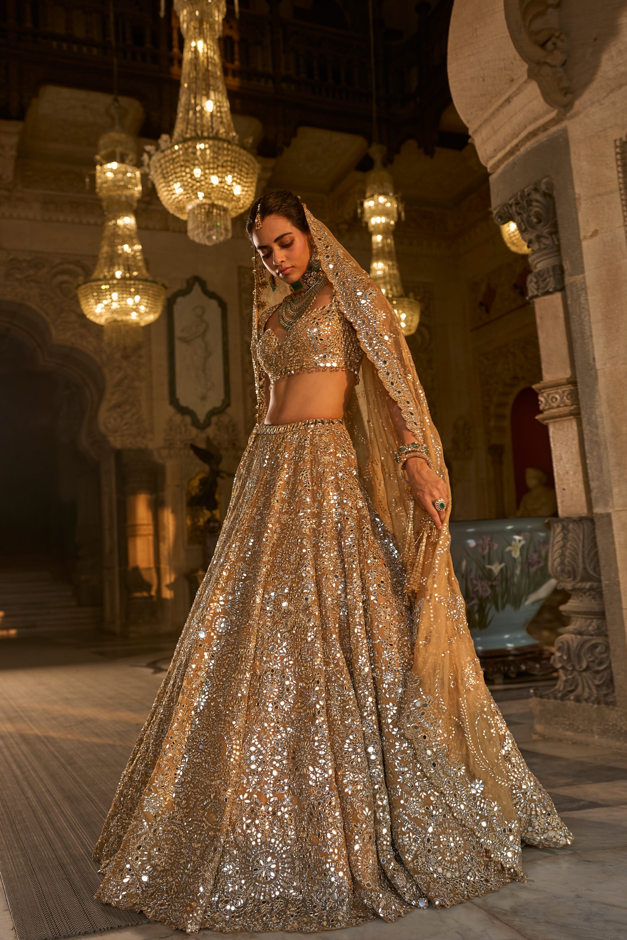 Gold Mirror Work Lehenga Set