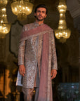 Stone Grey Mirror Work Sherwani Set