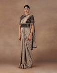 Taupe - Midnight Blue Saree Set
