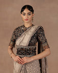 Taupe - Midnight Blue Saree Set