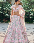 Mint Green Multi-Coloured Floral Lehenga Set