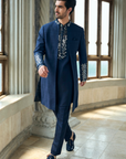 Persian Blue Mirror Open Sherwani Set