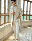 Beige Mirror Work Sherwani Set