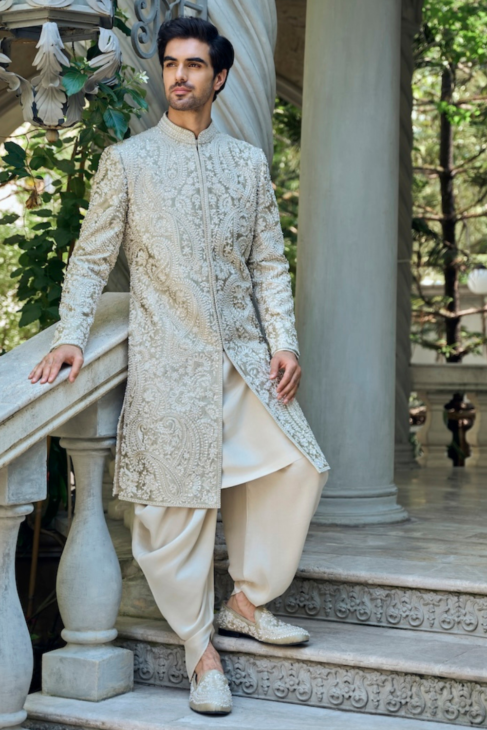 Champagne Paisley Sherwani Set - Ready to Ship