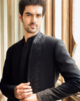 Black Thread Work Open Jacket Set - Ready to Ship