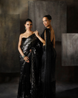 Black Silver Chevron Sequins Saree