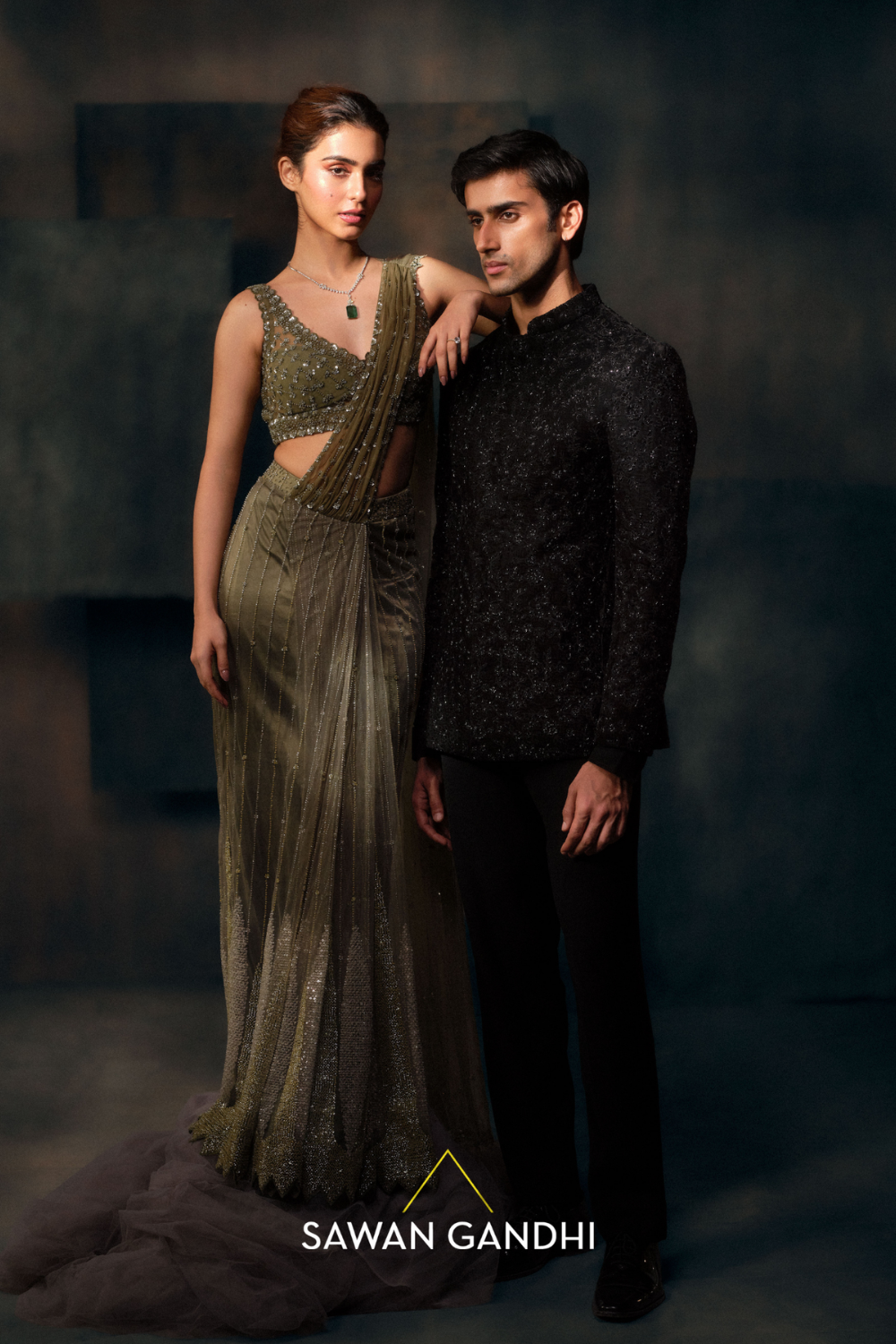 Black Floral Cutdana Embroidery Bandhgala
