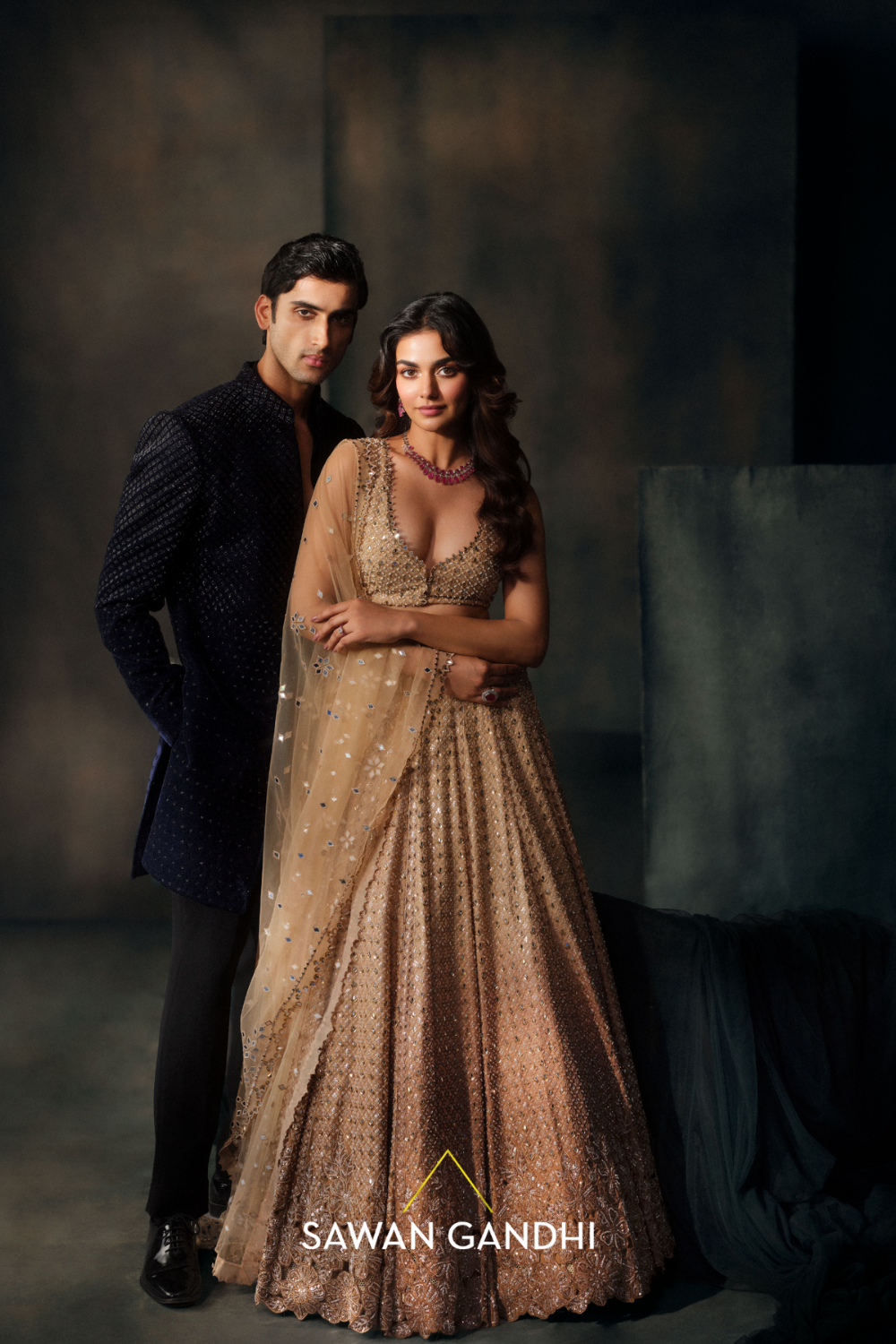 Blue Cutdana Sherwani