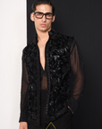 Black Velvet Floral Nehru