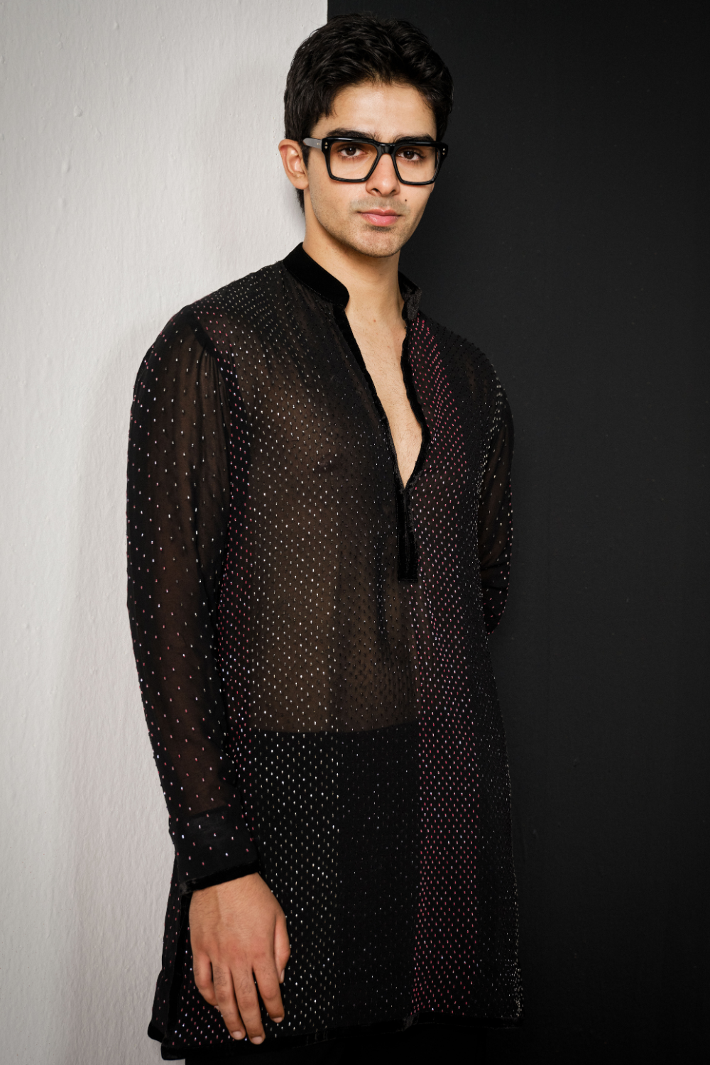 Black Multicolor Swarosvki Kurta