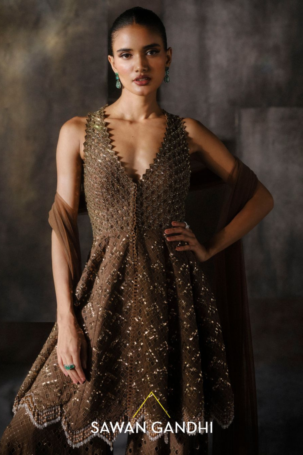 Coffee Cutwork Peplum