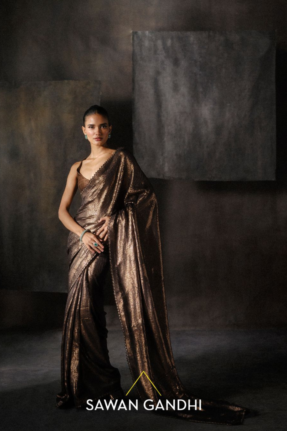 Coffee Sequins Saree