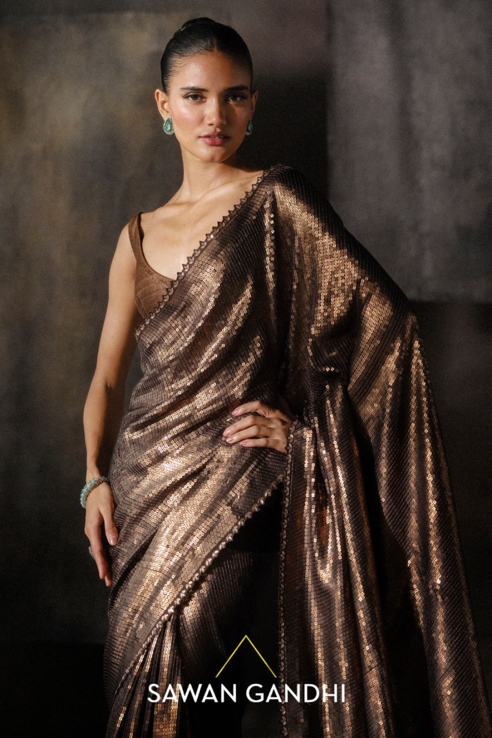 Coffee Sequins Saree